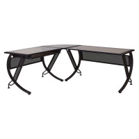 OSP Home Furnishings HZNL25-BLK Horizon Desk and Corner ReturnS in Black with Bronze Glass